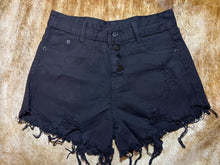 Load image into Gallery viewer, Back in Black Distressed Denim Shorts
