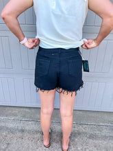 Load image into Gallery viewer, Back in Black Distressed Denim Shorts
