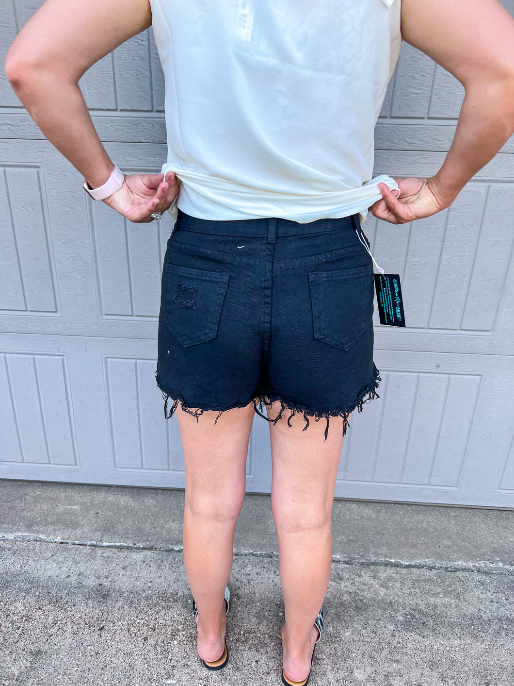 Back in Black Distressed Denim Shorts